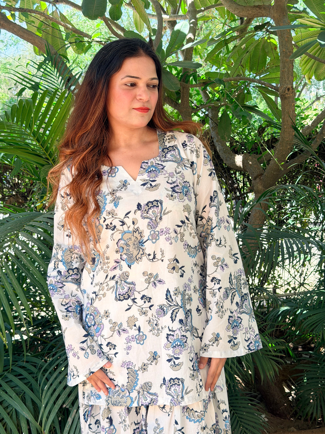 White Printed Farshi Salwar Set