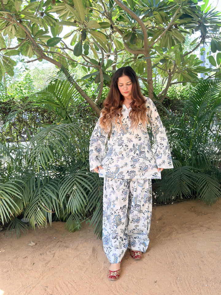 White Printed Farshi Salwar Set