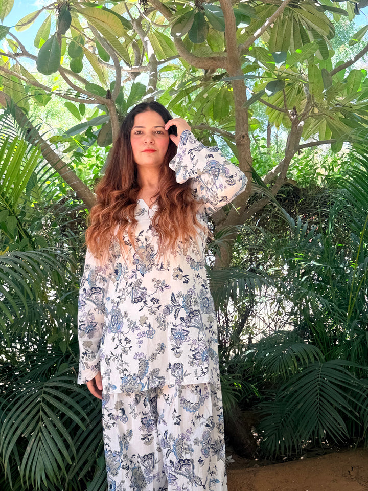 White Printed Farshi Salwar Set