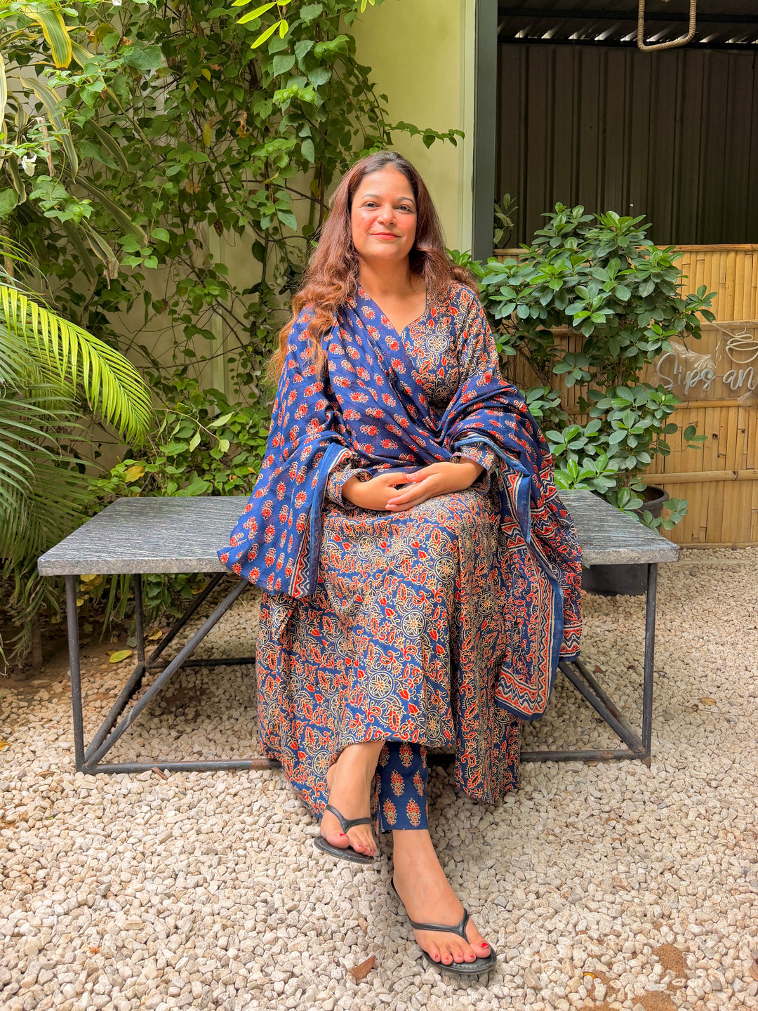 Maharani Blue Ajrakh Anarkali Set
