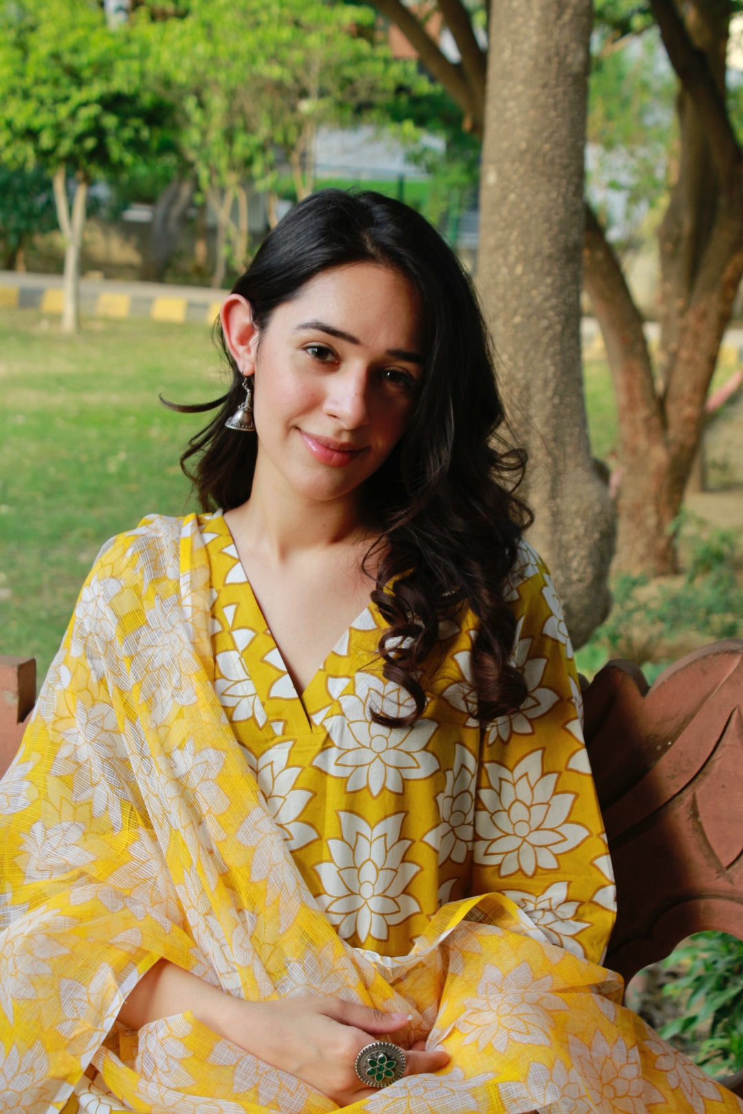 Yellow Lotus Cotton Suit Set