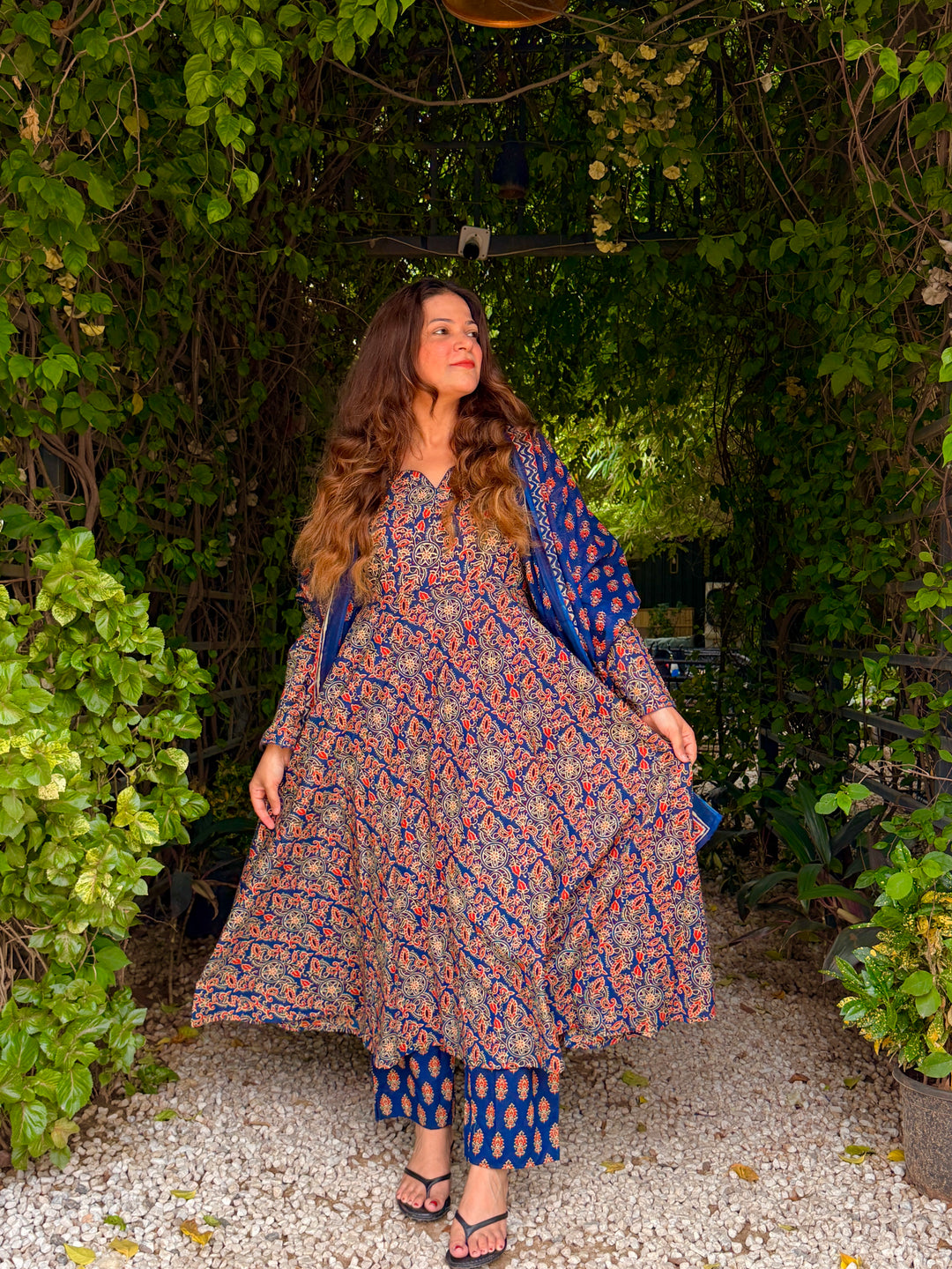 Maharani Blue Ajrakh Anarkali Set