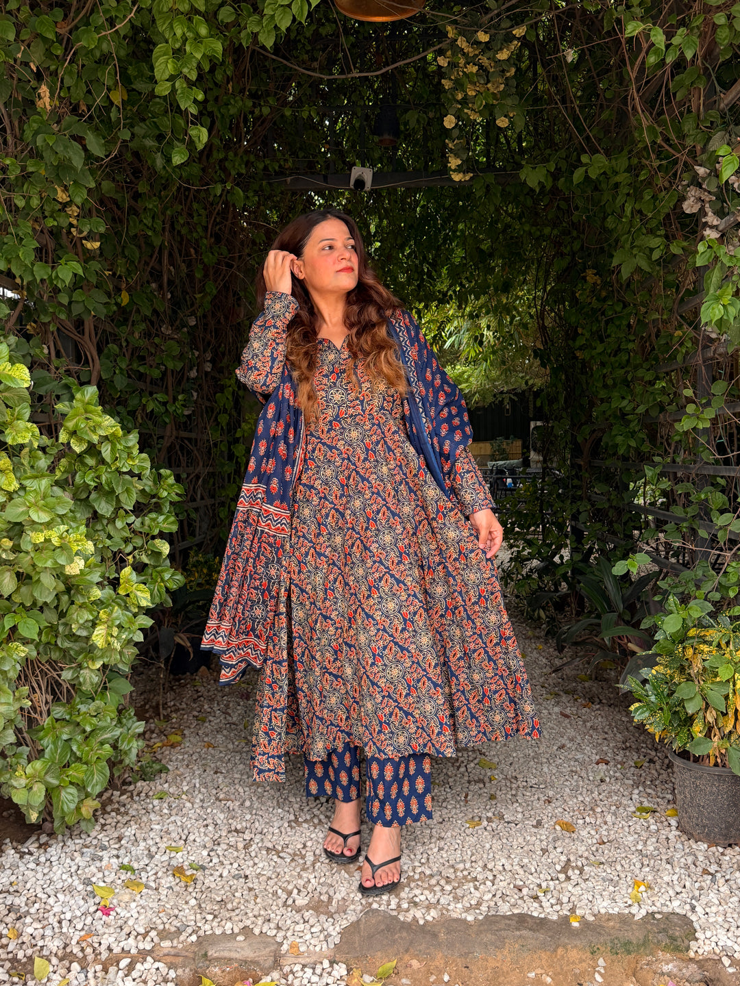 Maharani Blue Ajrakh Anarkali Set