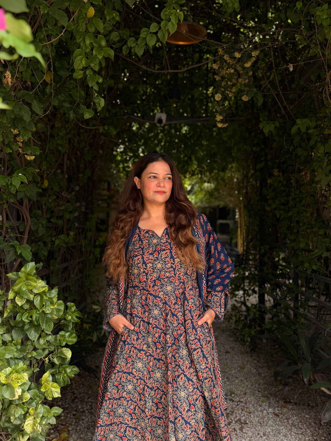 Maharani Blue Ajrakh Anarkali Set