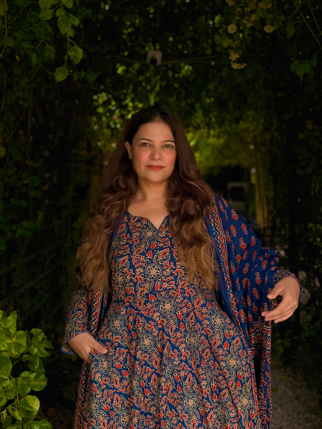 Maharani Blue Ajrakh Anarkali Set