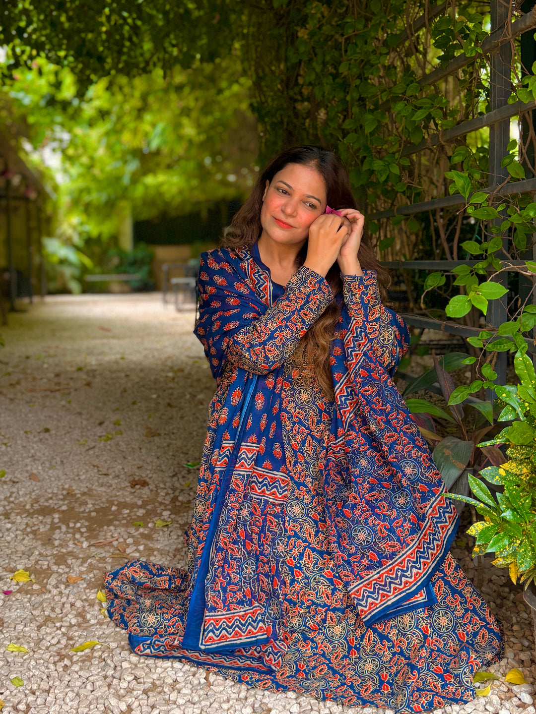 Maharani Blue Ajrakh Anarkali Set