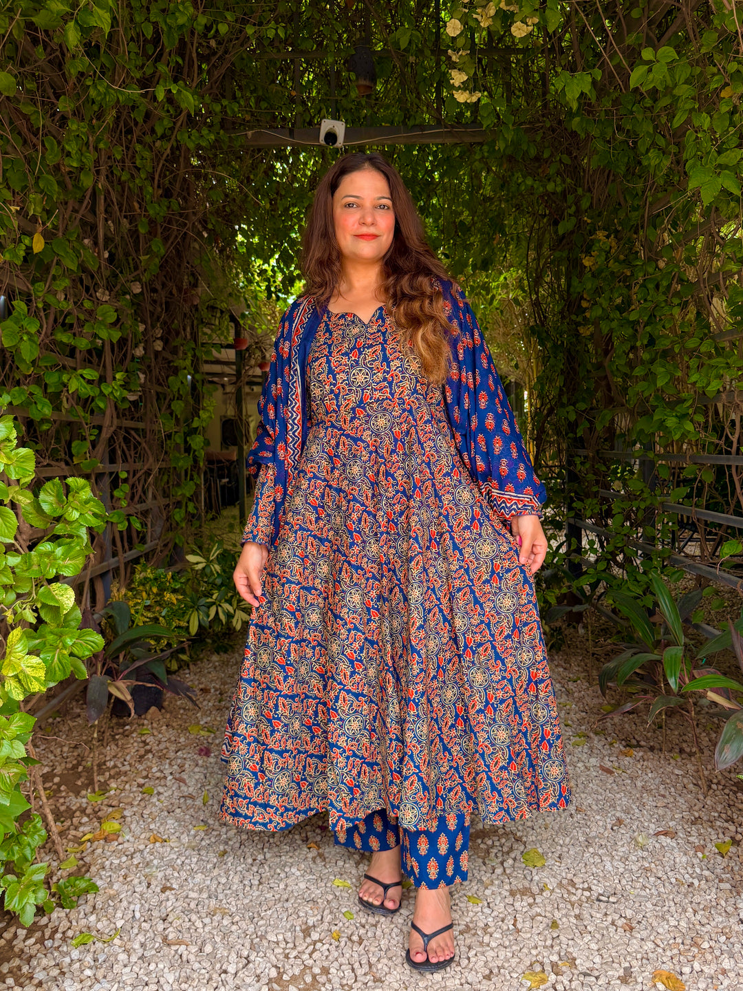 Maharani Blue Ajrakh Anarkali Set