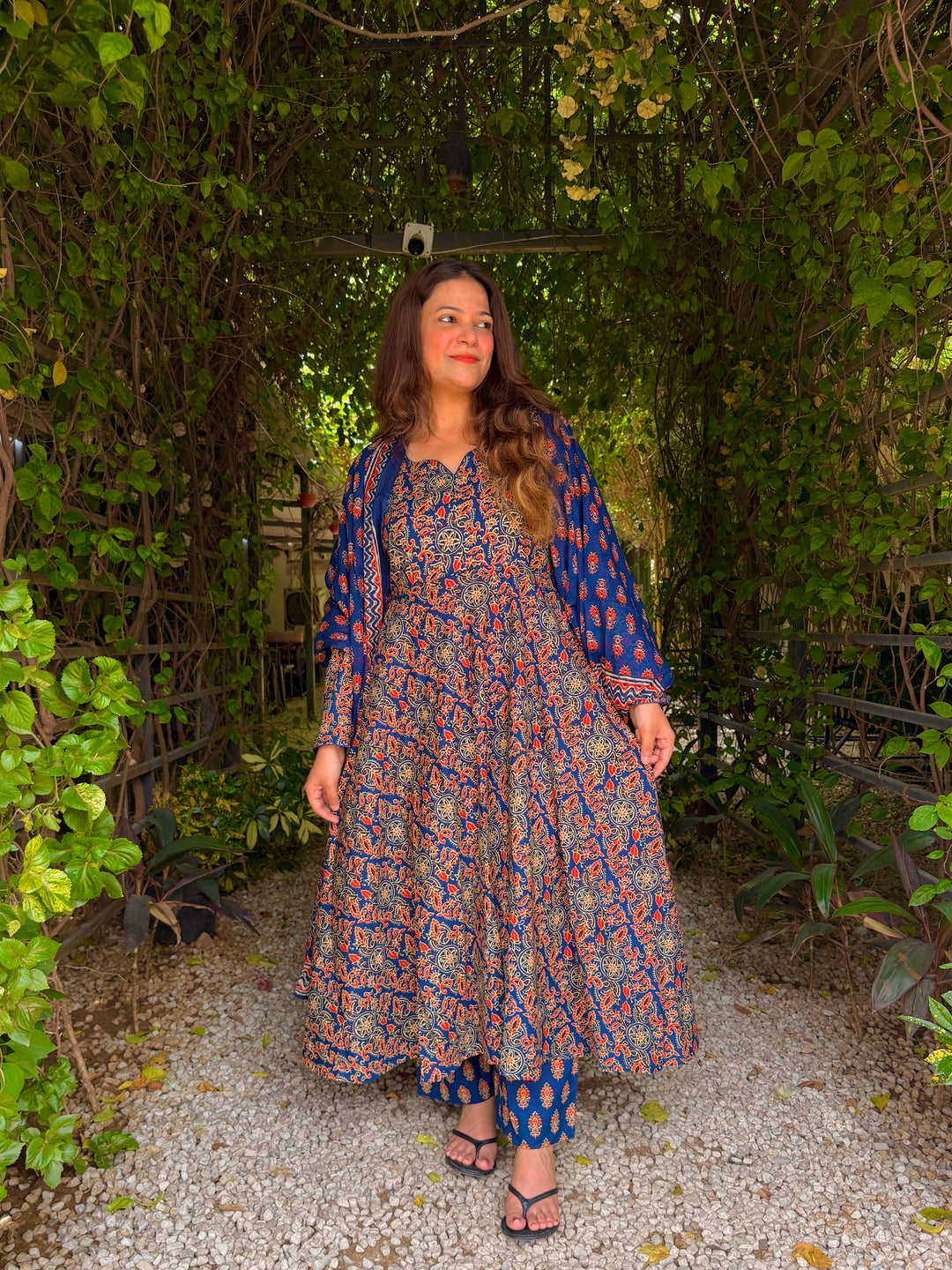 Maharani Blue Ajrakh Anarkali Set