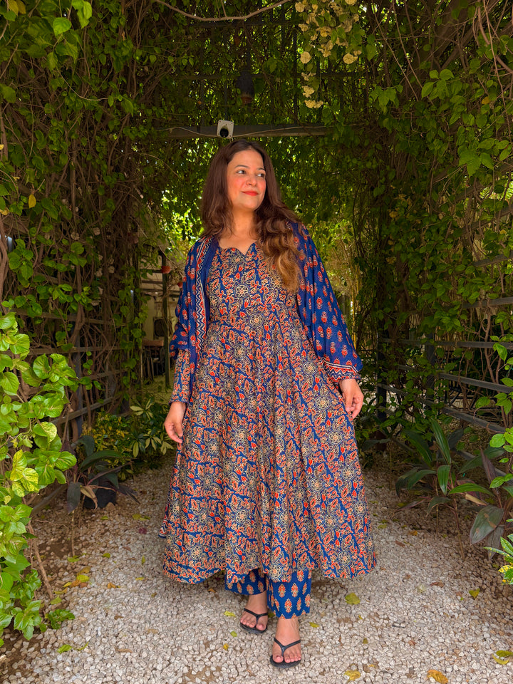 Maharani Blue Ajrakh Anarkali Set