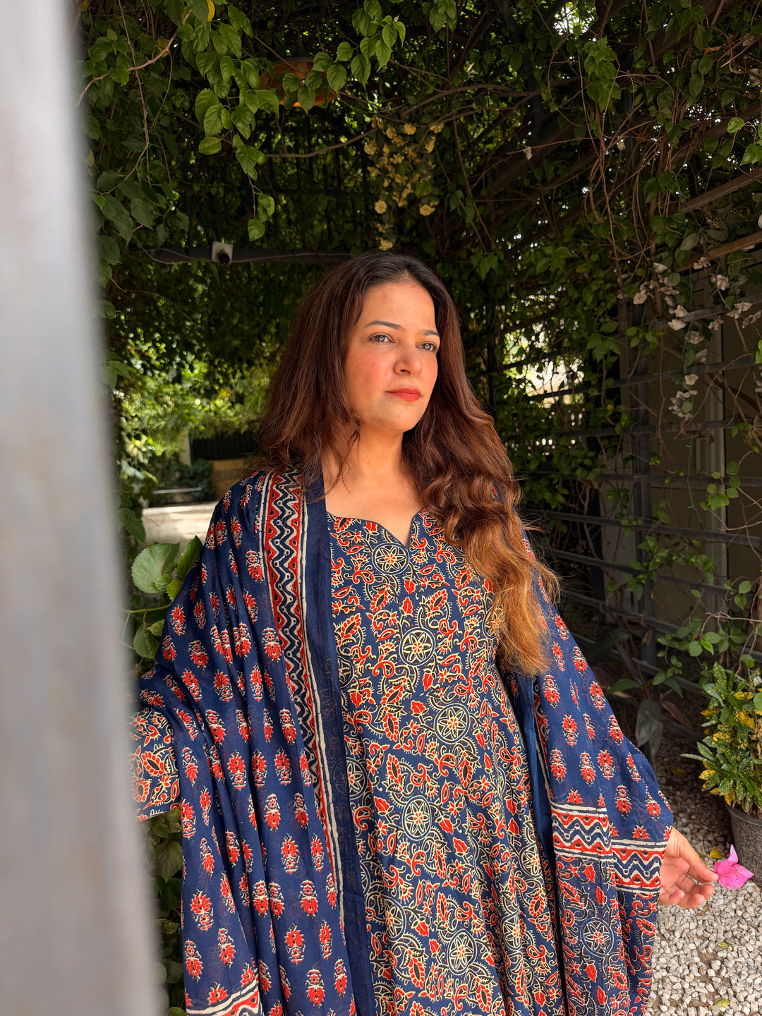 Maharani Blue Ajrakh Anarkali Set