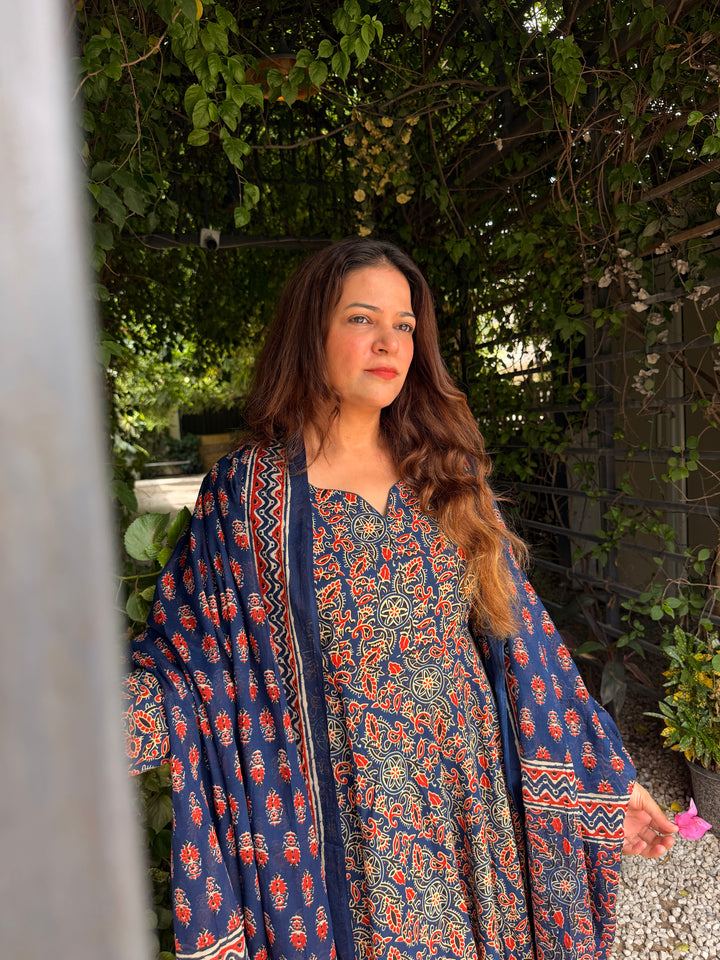 Maharani Blue Ajrakh Anarkali Set