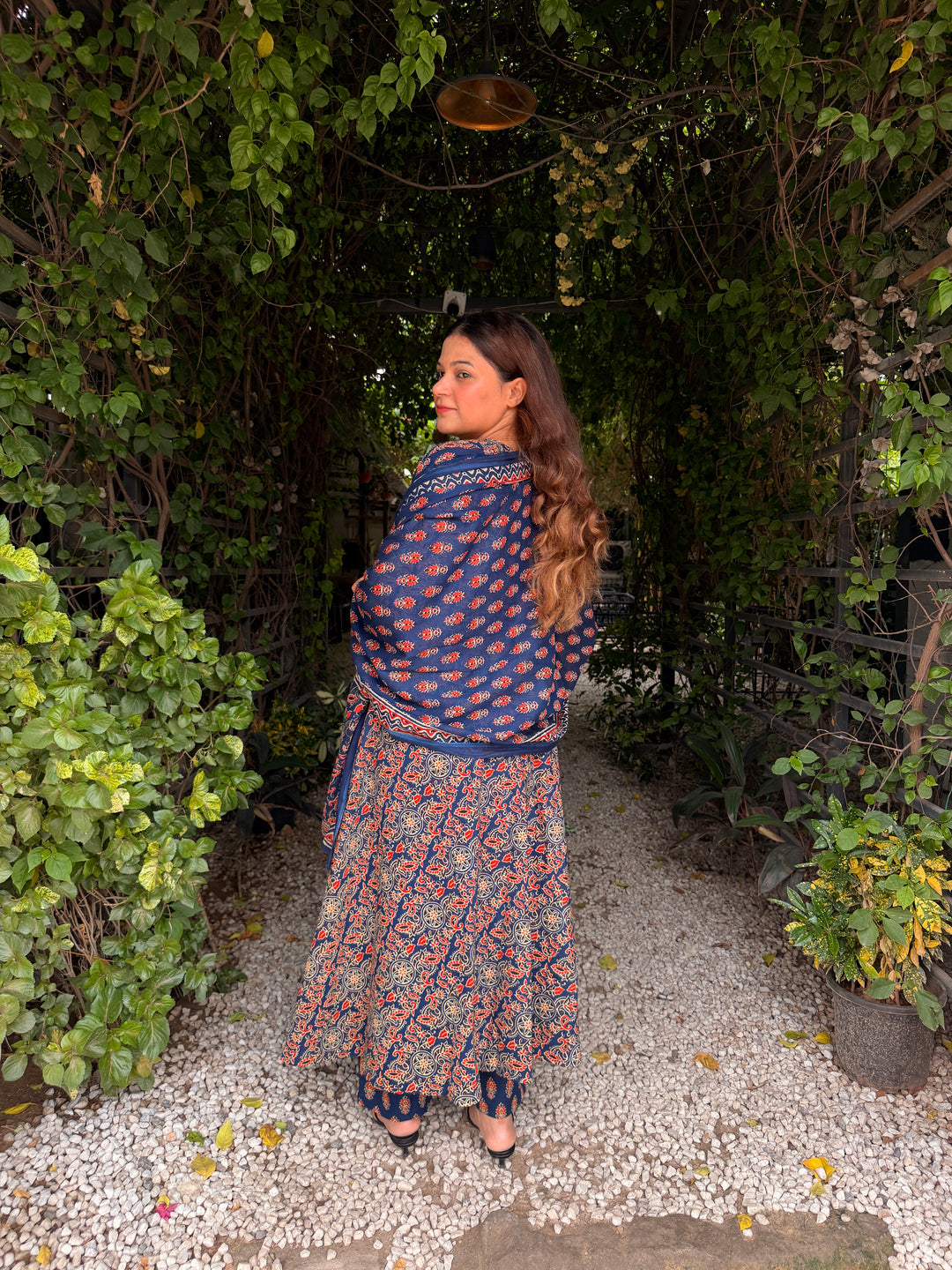Maharani Blue Ajrakh Anarkali Set