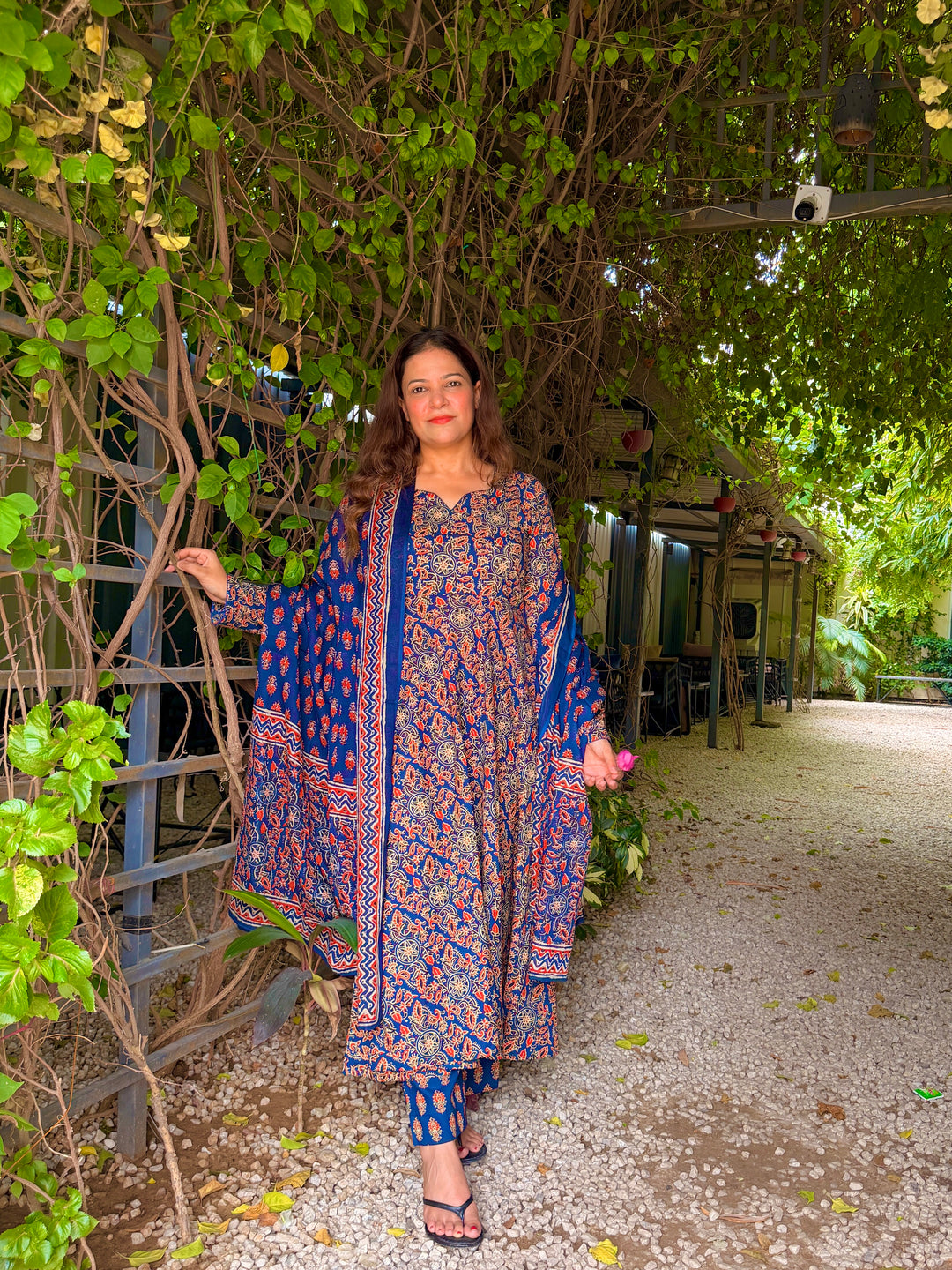 Maharani Blue Ajrakh Anarkali Set
