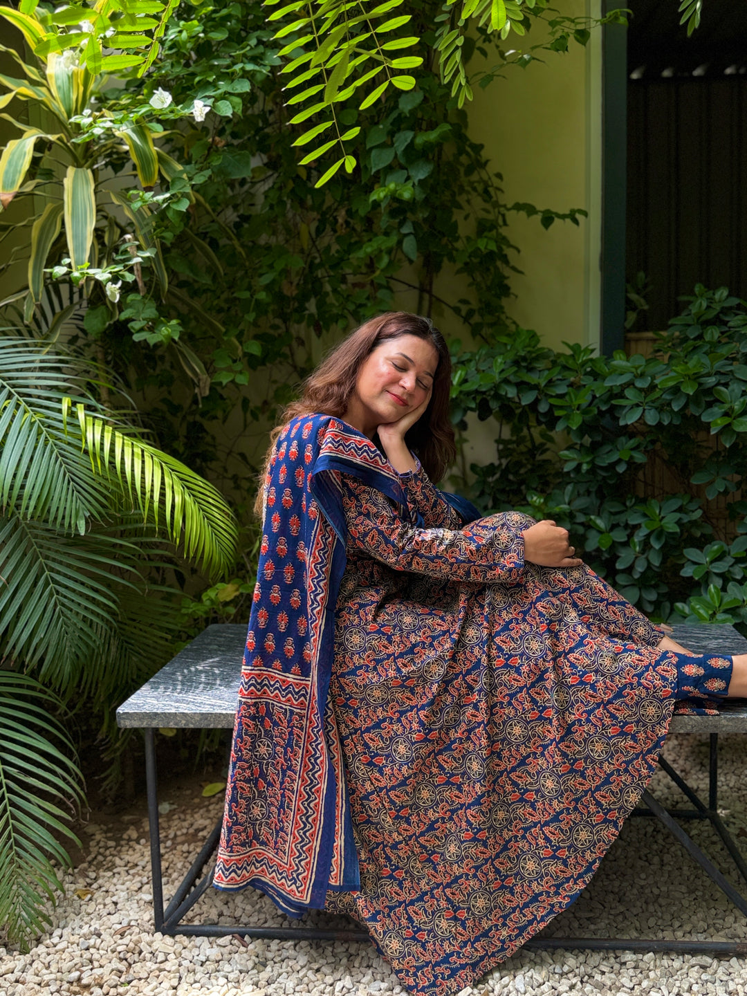 Maharani Blue Ajrakh Anarkali Set