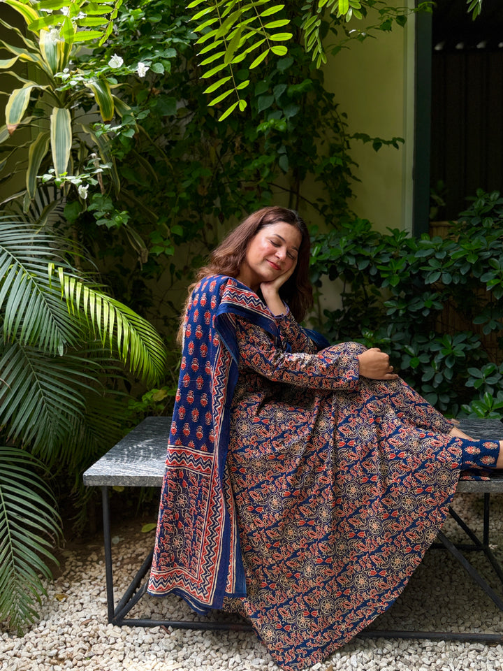 Maharani Blue Ajrakh Anarkali Set