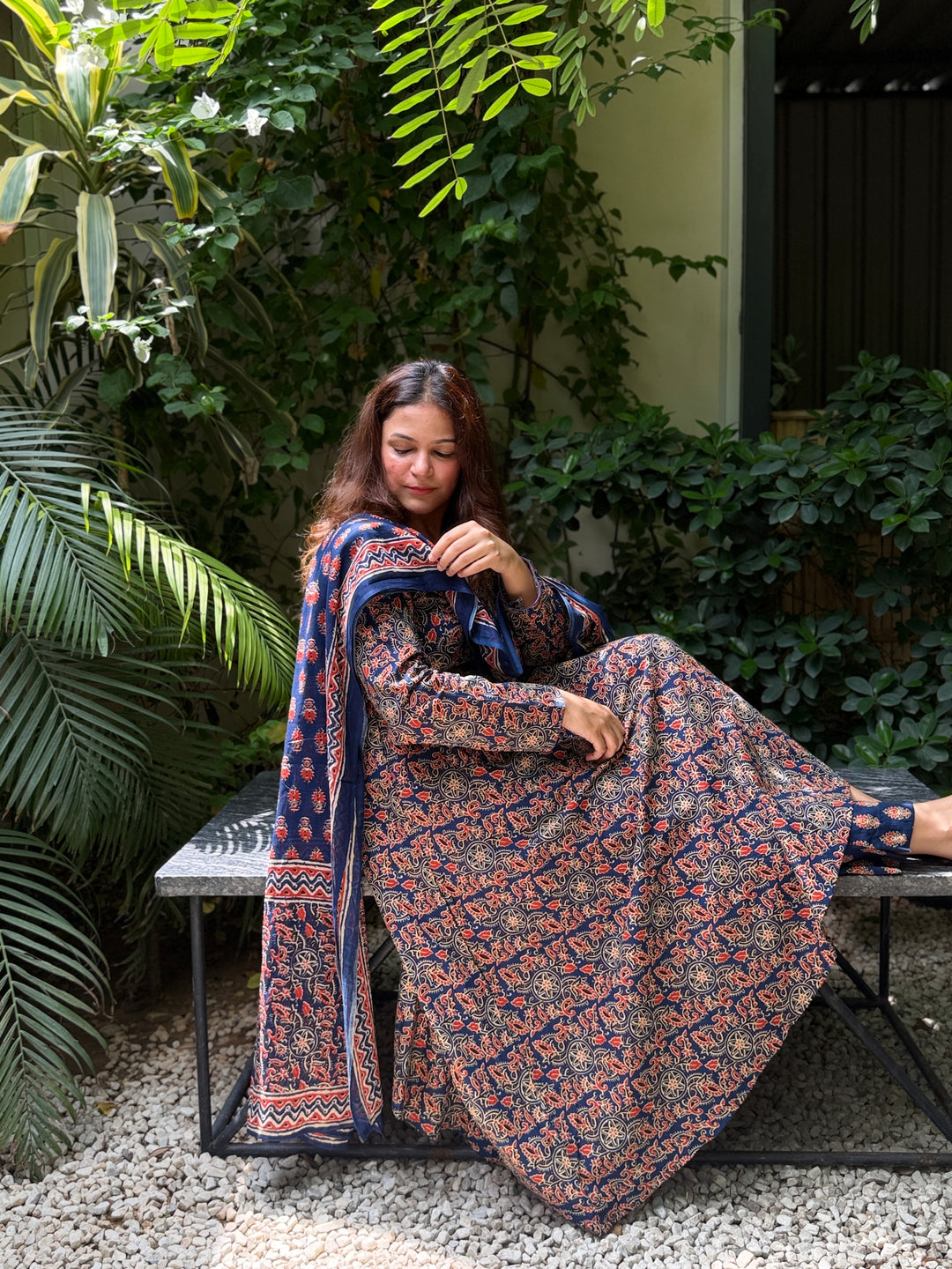Maharani Blue Ajrakh Anarkali Set