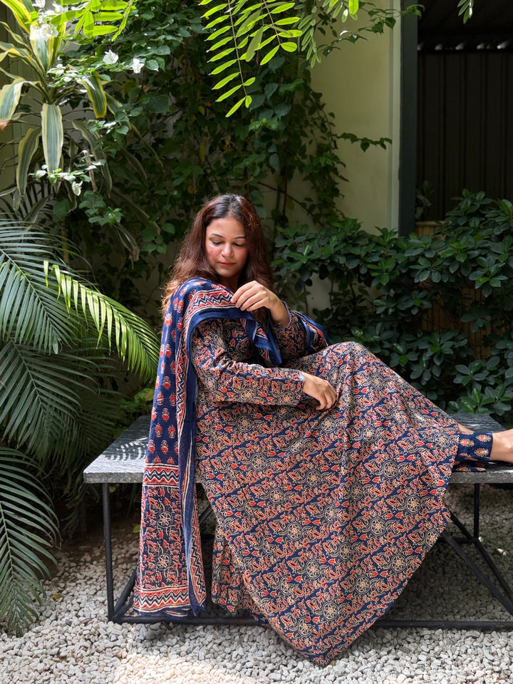 Maharani Blue Ajrakh Anarkali Set