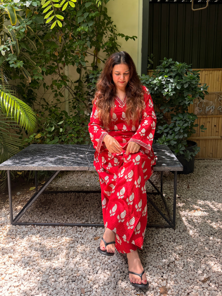 Queen Red Printed Farshi Set