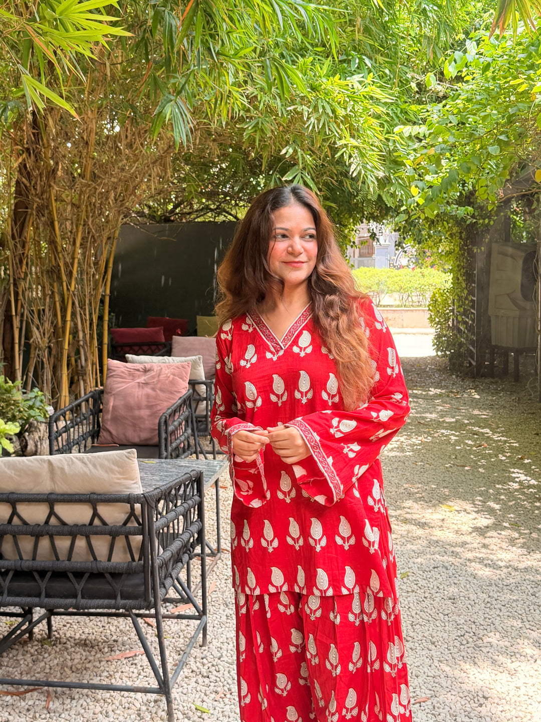 Queen Red Printed Farshi Set