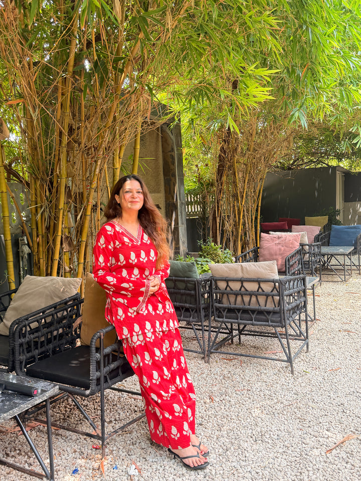 Queen Red Printed Farshi Set