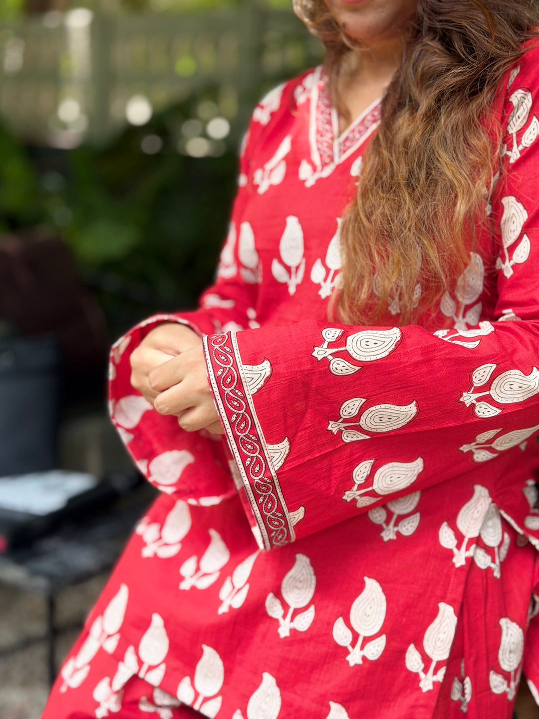 Queen Red Printed Farshi Set