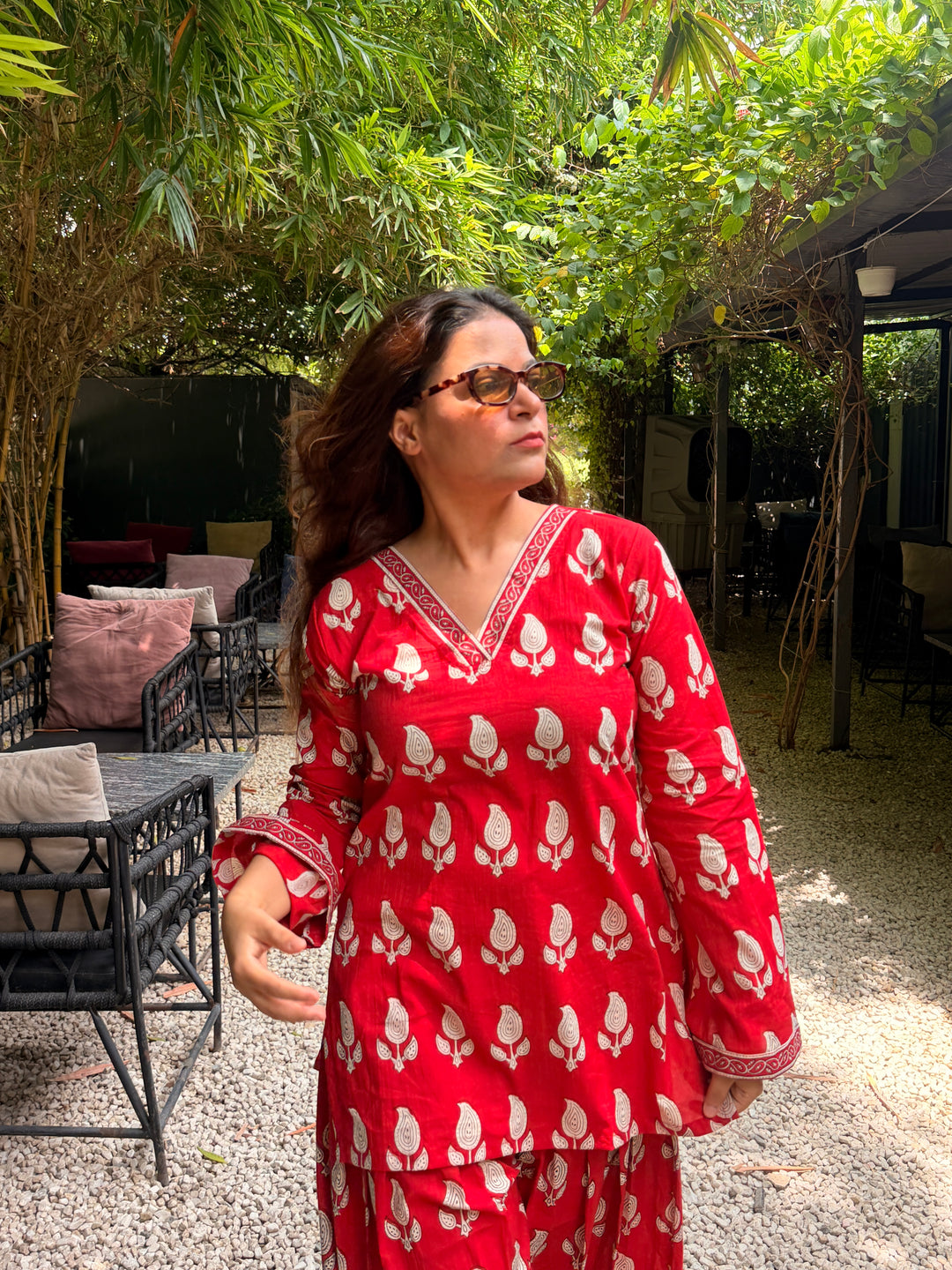 Queen Red Printed Farshi Set