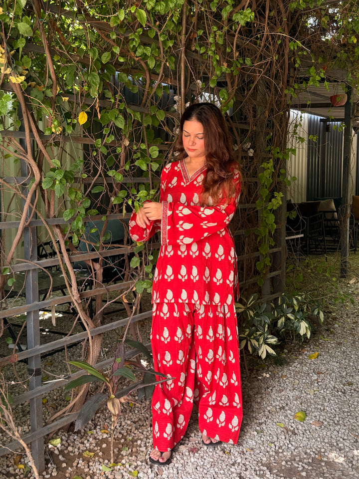 Queen Red Printed Farshi Set