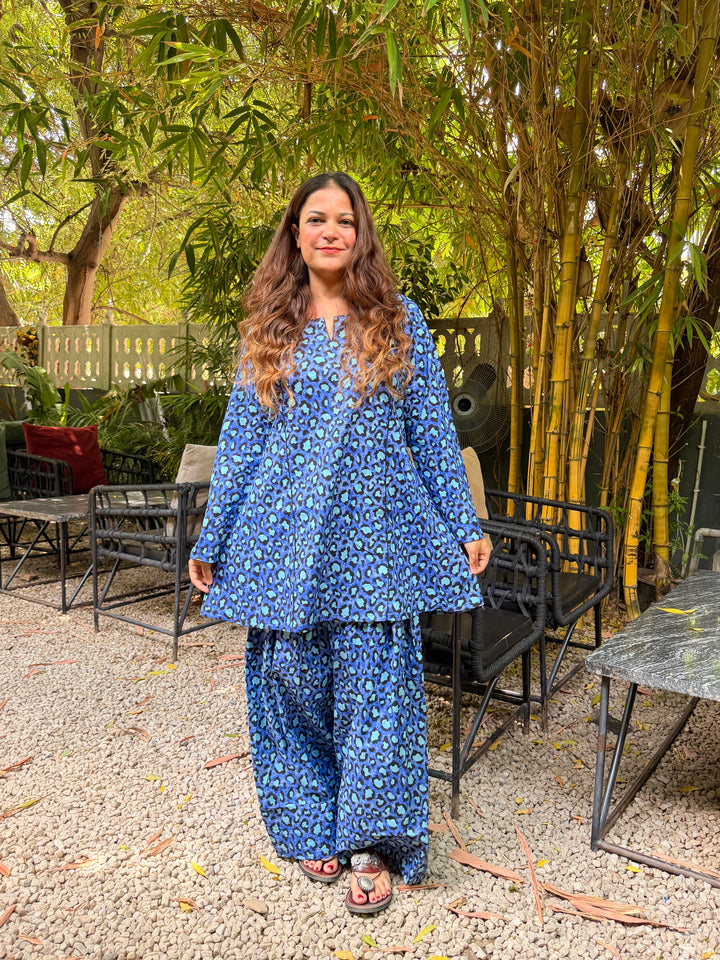 Cheetah Blue A-Line Farshi Set