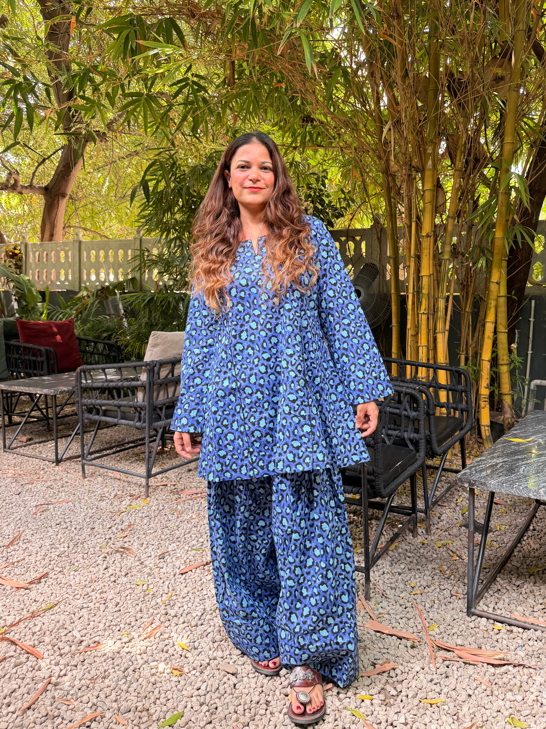 Cheetah Blue A-Line Farshi Set