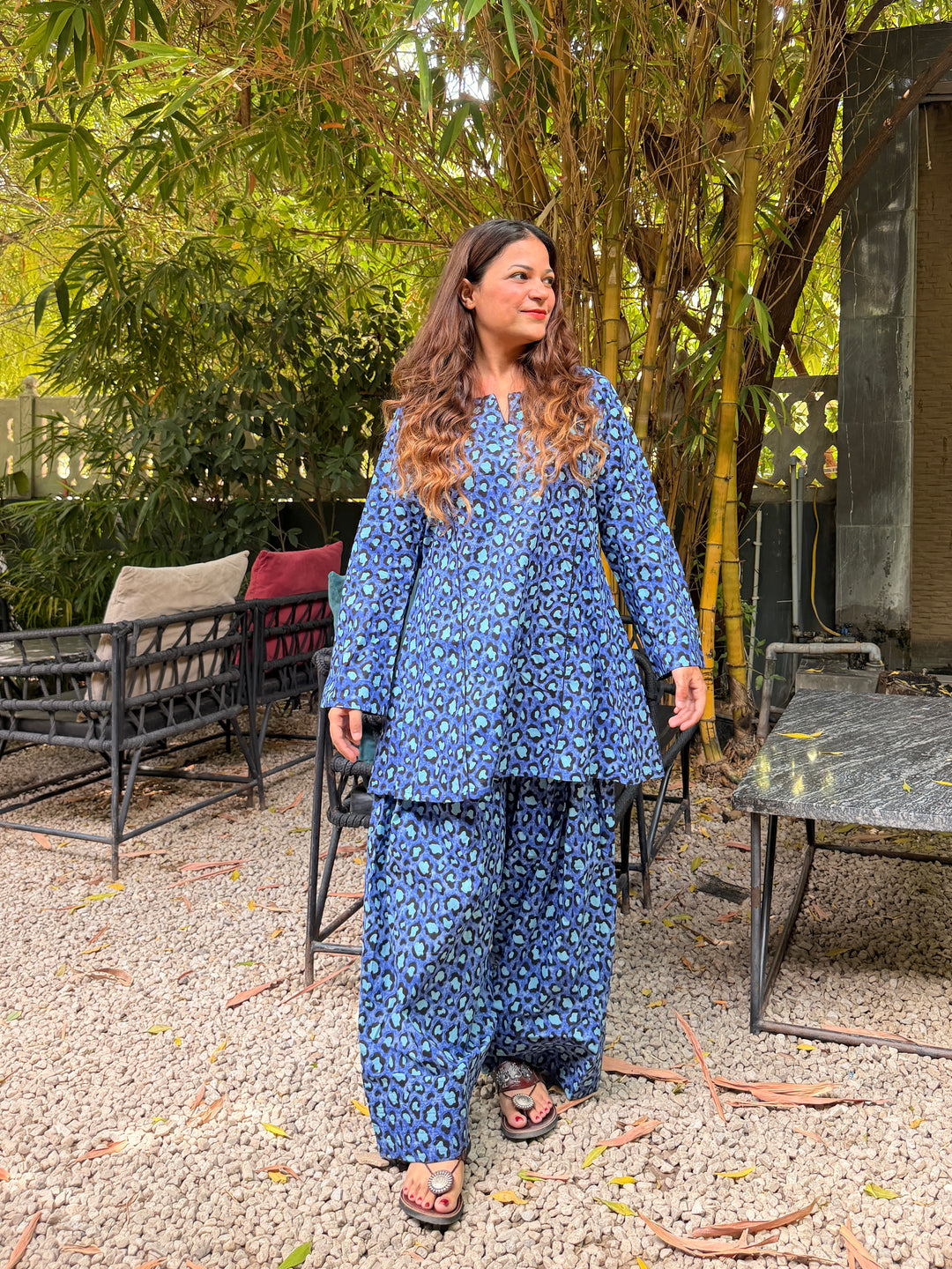 Cheetah Blue A-Line Farshi Set