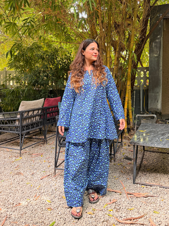 Cheetah Blue A-Line Farshi Set