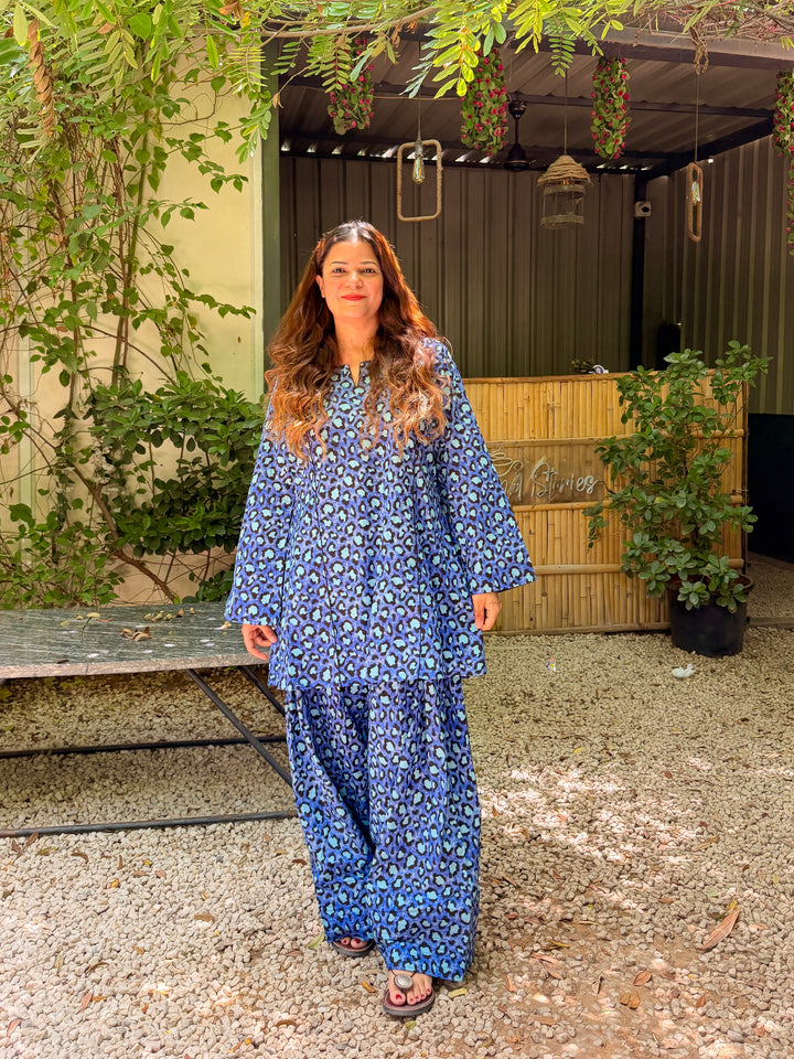 Cheetah Blue A-Line Farshi Set