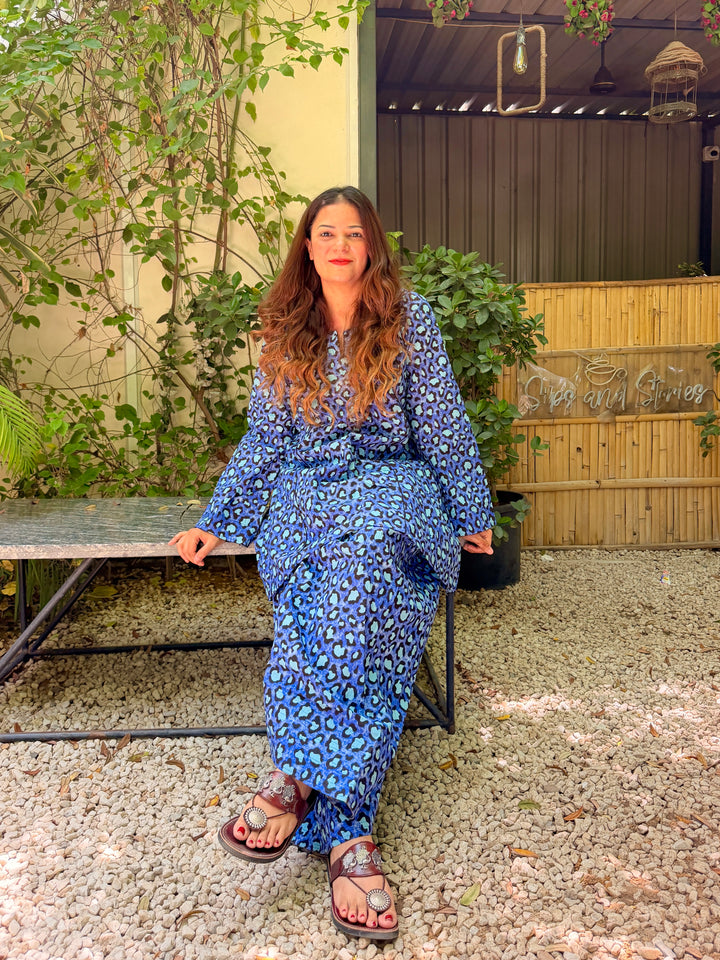 Cheetah Blue A-Line Farshi Set