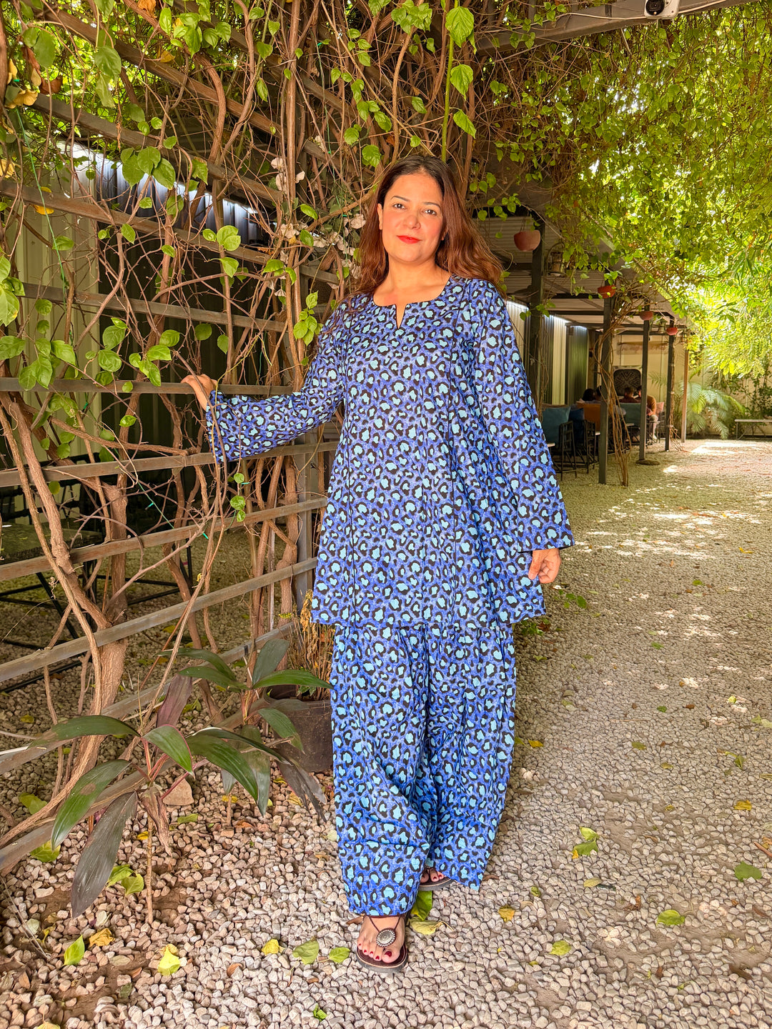 Cheetah Blue A-Line Farshi Set