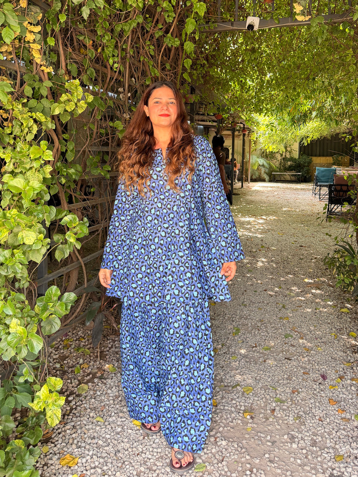Cheetah Blue A-Line Farshi Set