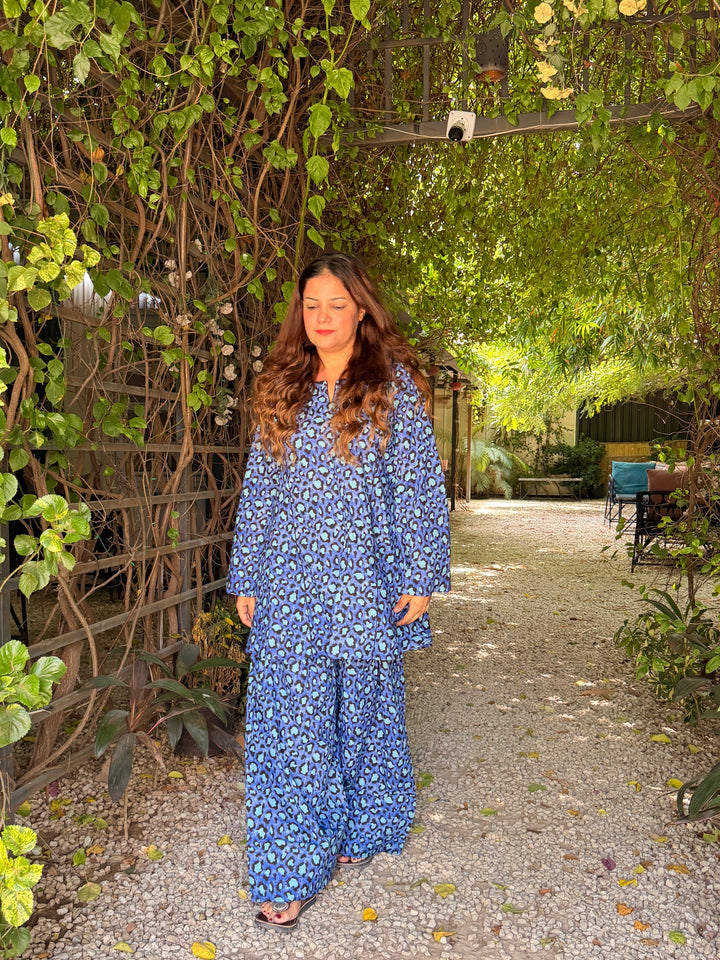 Cheetah Blue A-Line Farshi Set