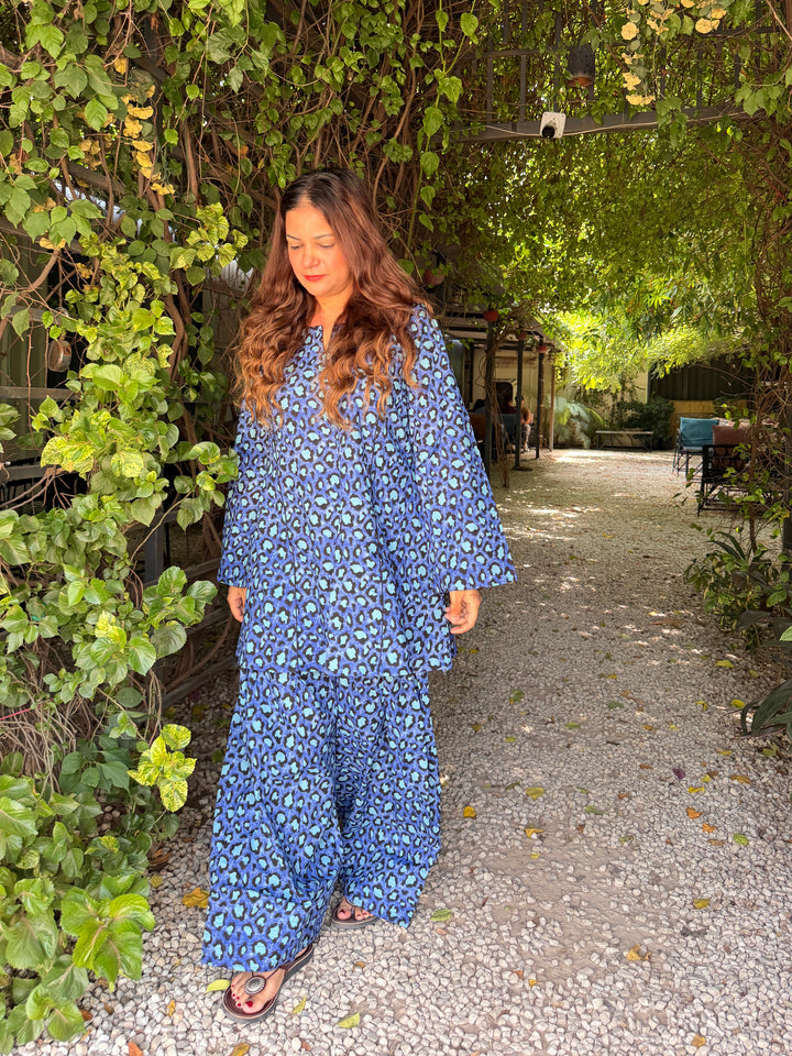 Cheetah Blue A-Line Farshi Set