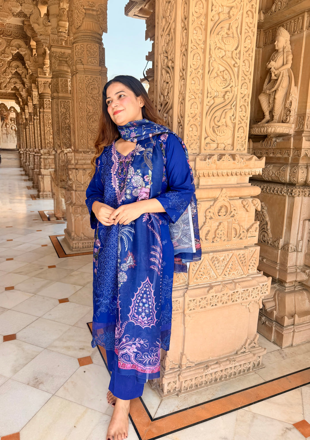Aneeta Blue Cotton Lawn Suit Set