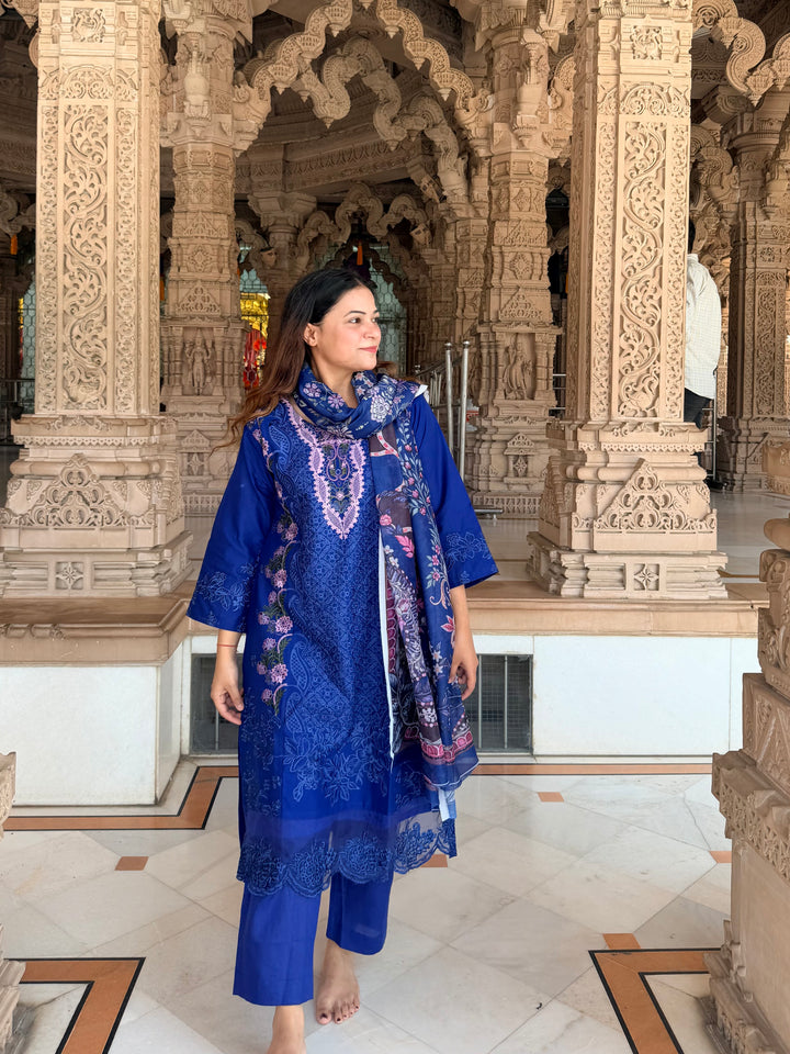 Aneeta Blue Cotton Lawn Suit Set
