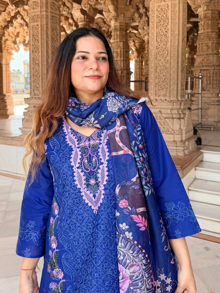 Aneeta Blue Cotton Lawn Suit Set