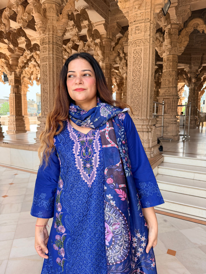 Aneeta Blue Cotton Lawn Suit Set