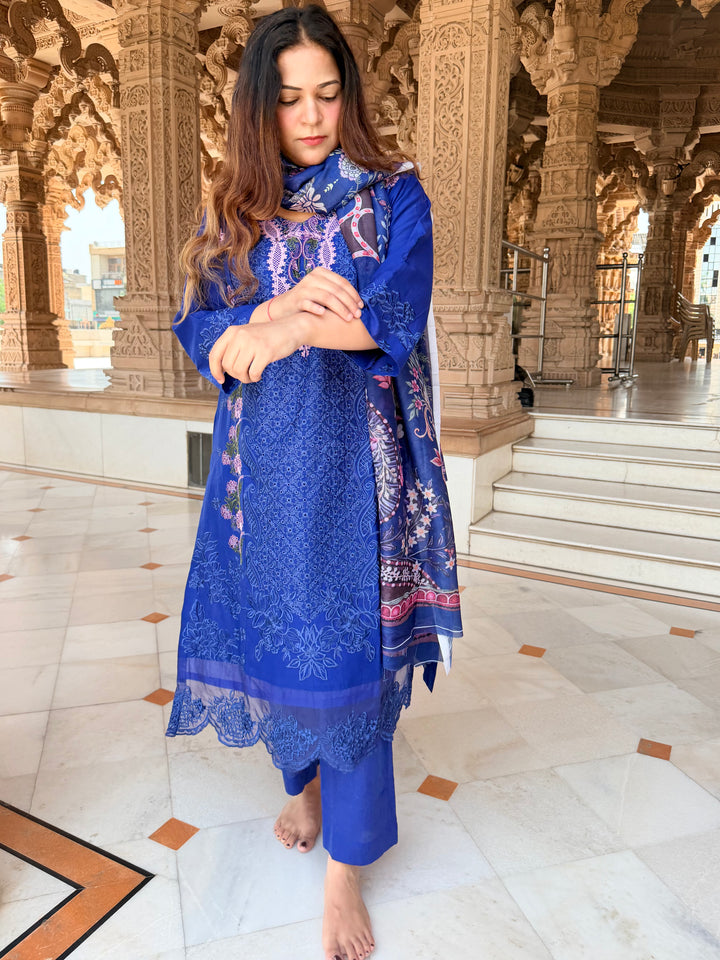 Aneeta Blue Cotton Lawn Suit Set