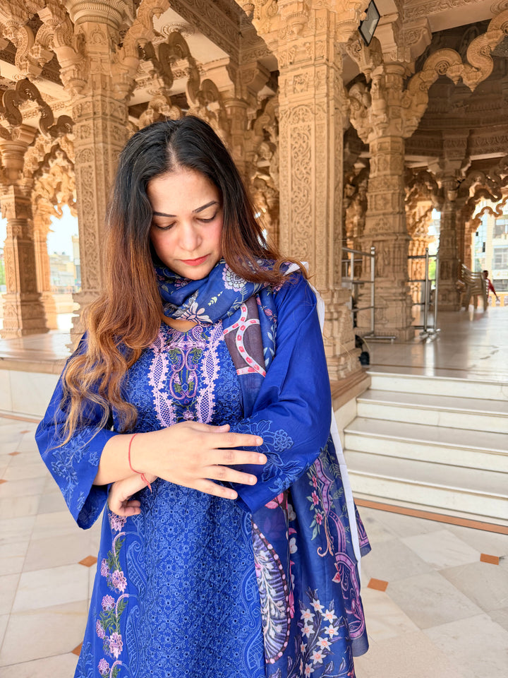 Aneeta Blue Cotton Lawn Suit Set
