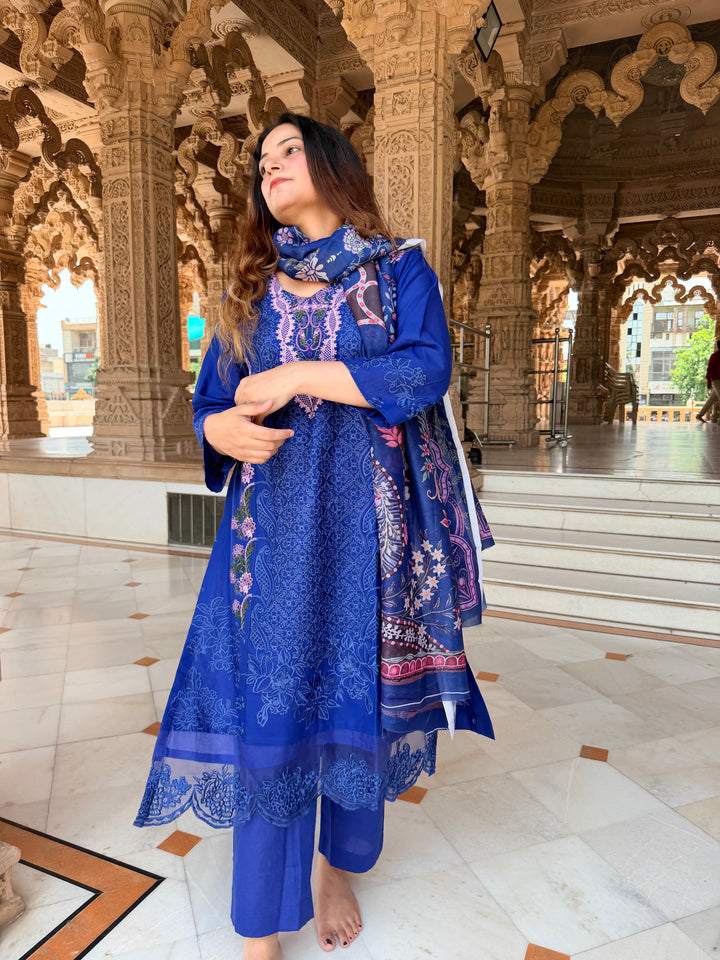 Aneeta Blue Cotton Lawn Suit Set