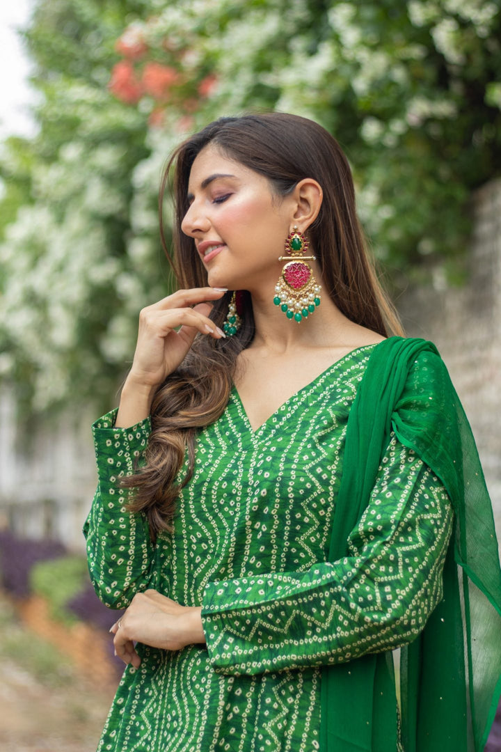 Bottle Green Bandhani Suit Set – DIMPLE DESIGN STUDIO