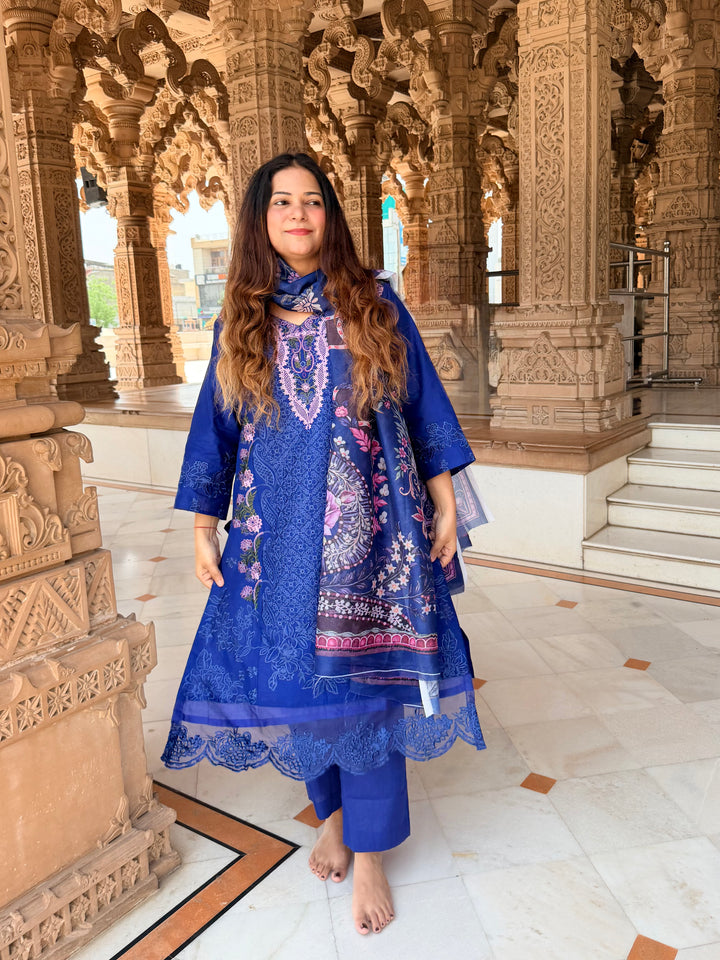 Aneeta Blue Cotton Lawn Suit Set