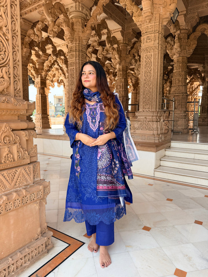 Aneeta Blue Cotton Lawn Suit Set