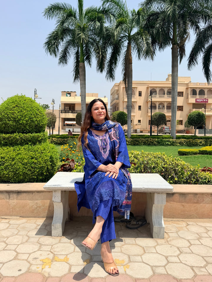 Aneeta Blue Cotton Lawn Suit Set