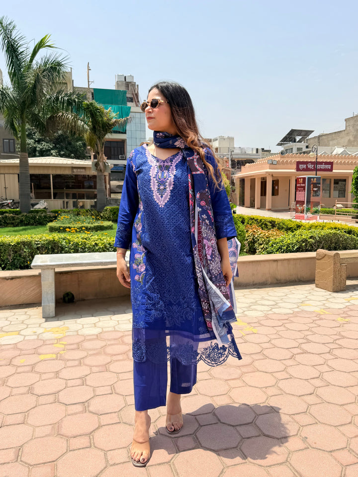 Aneeta Blue Cotton Lawn Suit Set