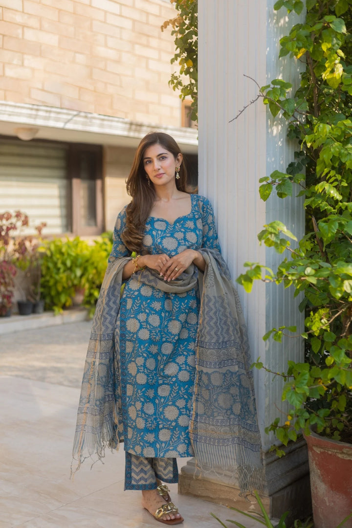 Unstitched - Dazzle Blue Straight Suit Set